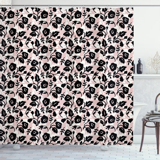 Abstract Floral Rose Black and Ivory Corsage Shower Curtain