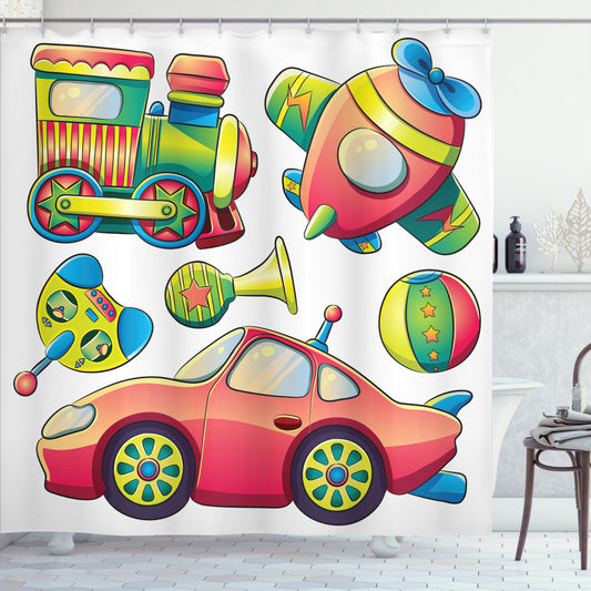 Colorful Balls Auto Tire Cartoon Nursery Shower Curtain