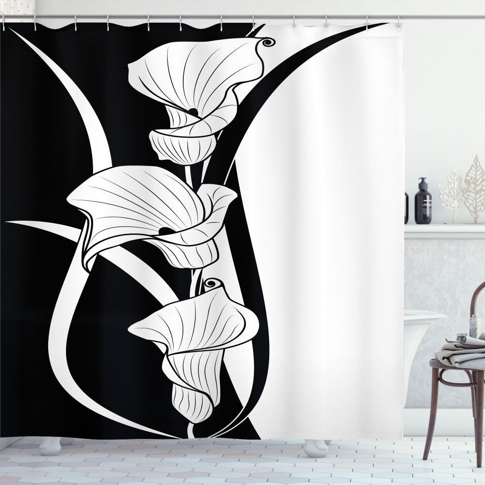 Art Nouveau-inspired Crevalle Flower Shower Curtain in Classic White and Black