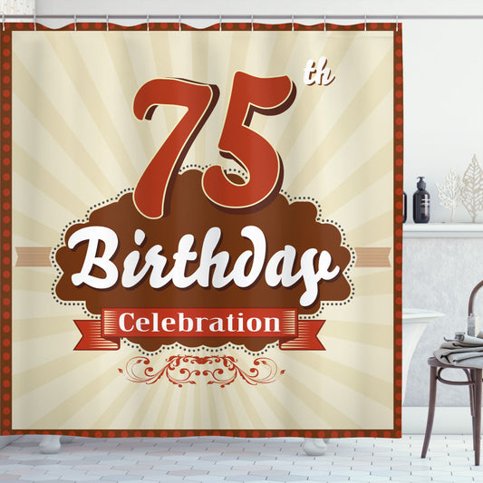 Celebrate 75 Years with Eggshell, Scarlet, and Brown Birthday Age Number Shower Curtain