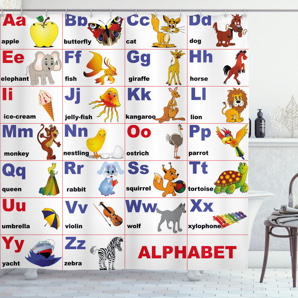 Animal Letters Educational Multicolor Shower Curtain