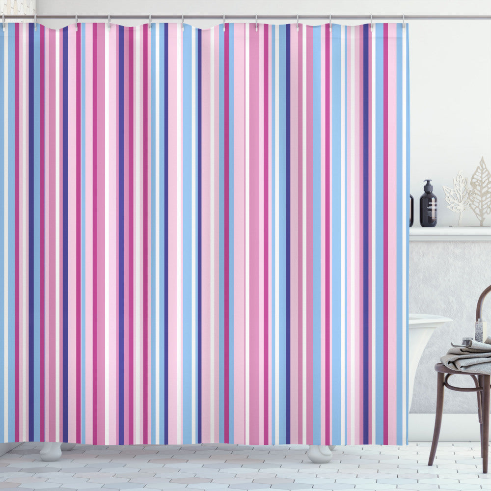 Abstract Stripes Shower Curtain in Baby Pink, Sky Blue, and Fuchsia