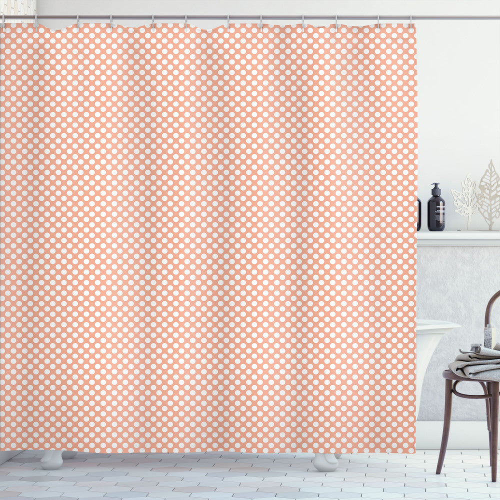 Abstract Peach and White Monochrome Polka Dots Art Shower Curtain