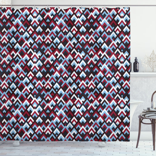 Abstract Geometric Triangle Design in Pale Blue, Maroon, White, and Ruby - Shower Curtain