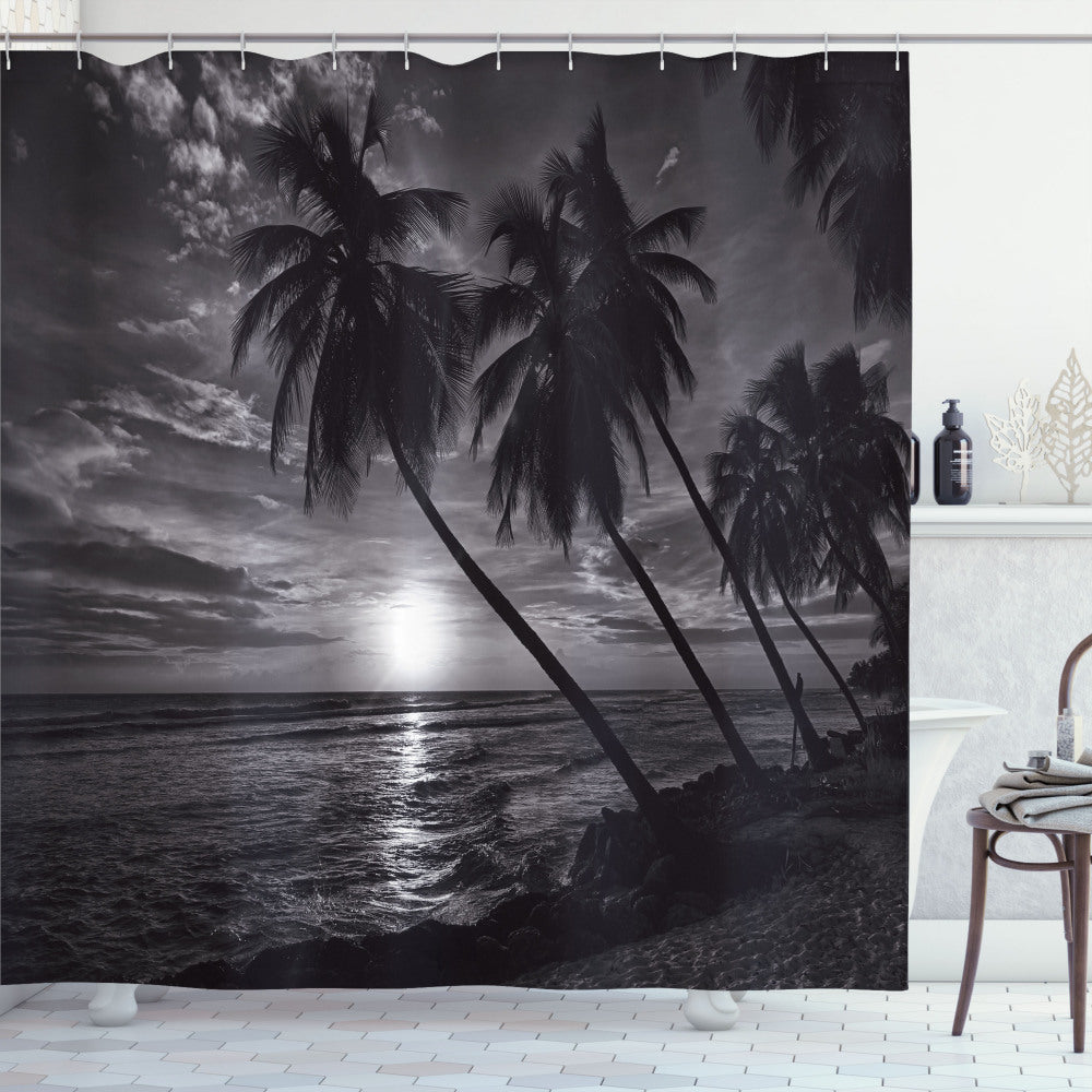 Tropical White and Black Horizon over Sea Shower Curtain Picture