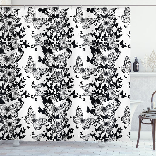 Black and White Butterfly Motif Shower Curtain