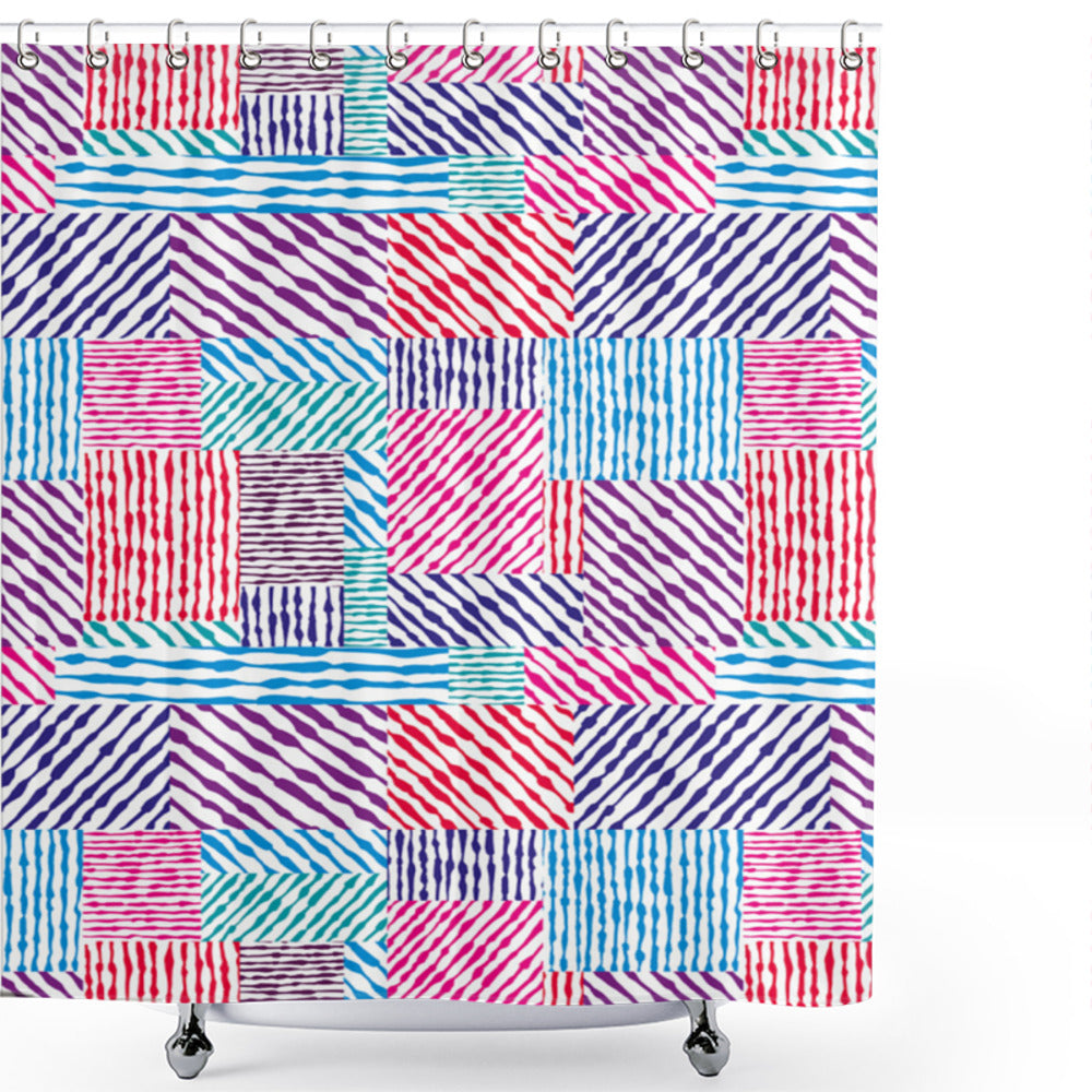 Abstract Multicolor Wavy Lines Vertical Shower Curtain