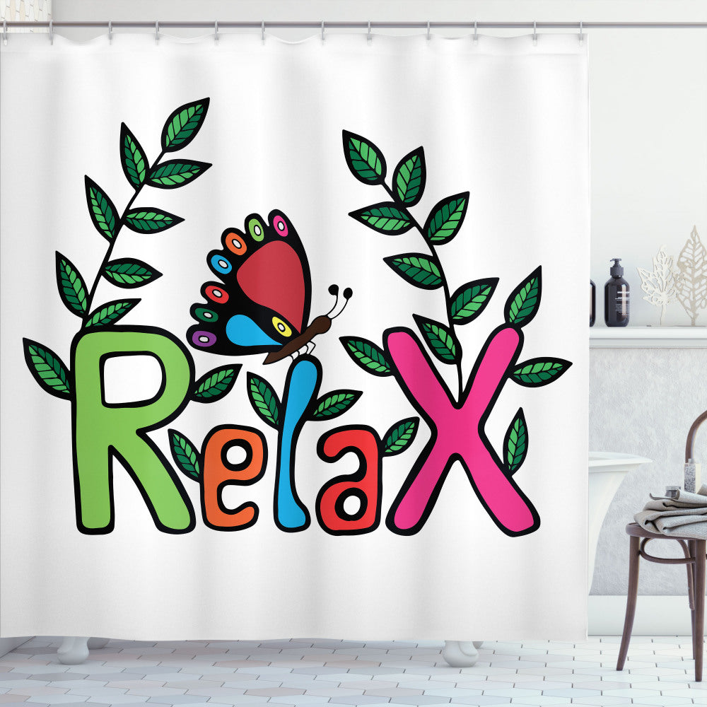 Butterfly and Leaves Multicolor Saying Shower Curtain