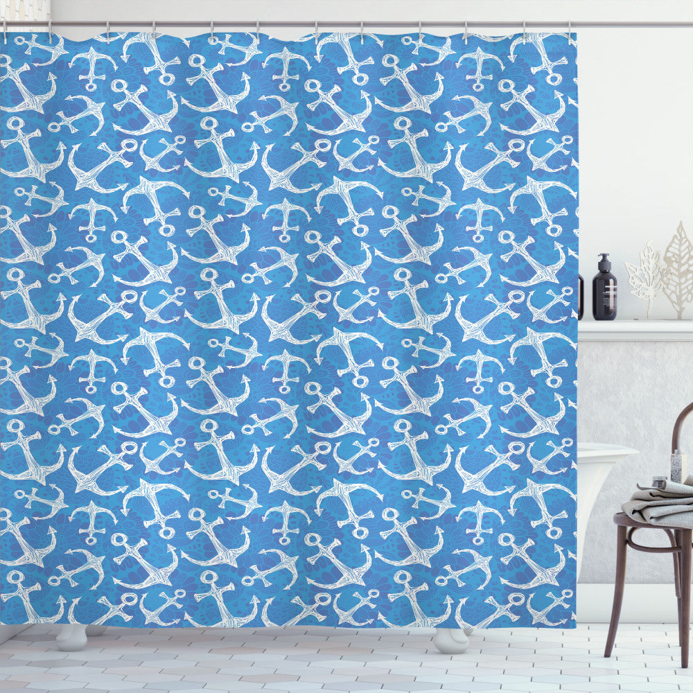 Anchor-Inspired Hand Drawn Sea Shower Curtain