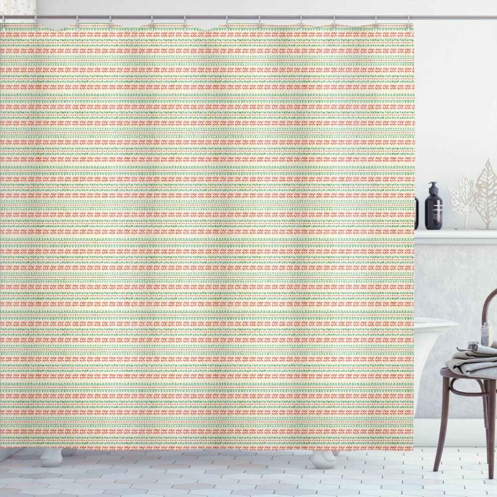 Tribal Fusion: Primitive Dots and Triangles in Almond Green, Eggshell, and Coral Shower Curtain