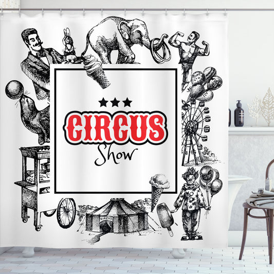 Vintage Circus Show Magician Inspired Orange and Black Shower Curtain