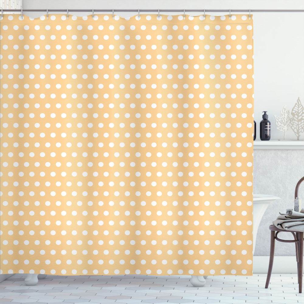 Vintage White Polka Dots Bath Curtain - Orange and White Classic Design