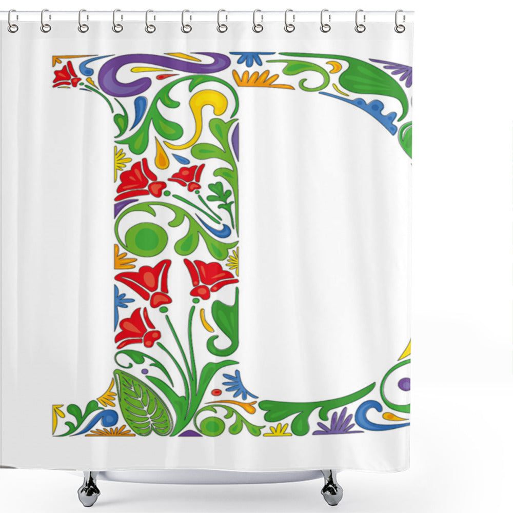 Vibrant Retro Floral Design Featuring Letter D Shower Curtain