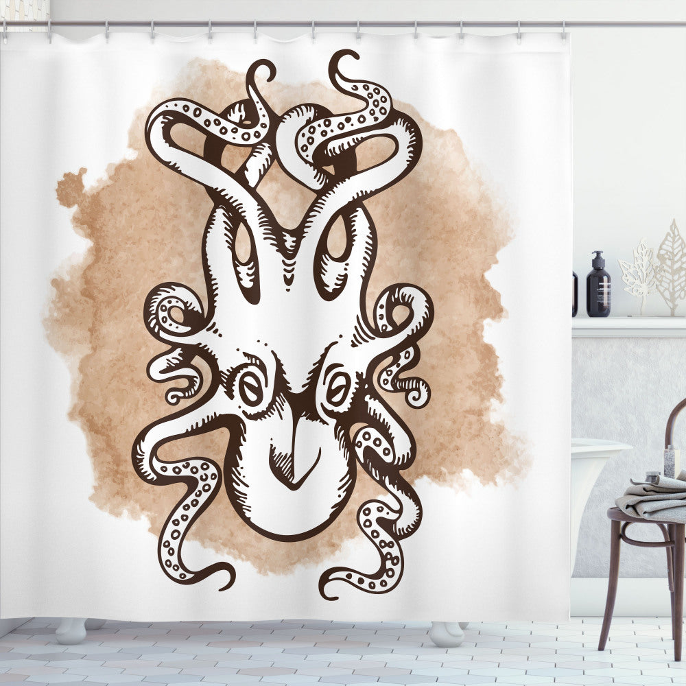 The Kraken Monster White and Tan Shower Curtain: A Unique Bathroom Upgrade