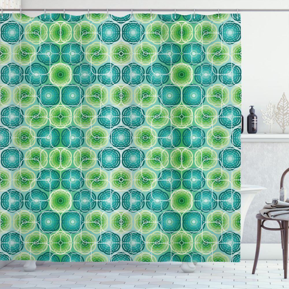 Abstract Vector Pattern Flowers in Jade Green and Lime Green - Shower Curtain