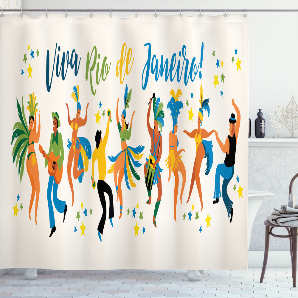 Vibrant Rio De Janeiro Carnival Bath Curtain - Multicolor Wonderland