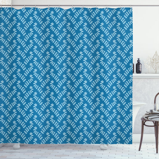 Blue Tone Monochrome Flora Leaves Shower Curtain - Enhanced Title Optimization