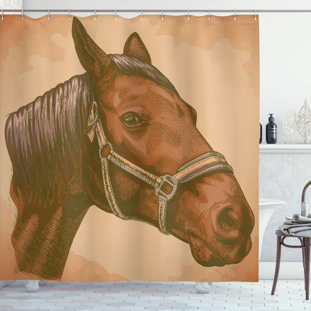 Animal Engraving: Sand Brown Horse Head Design Shower Curtain