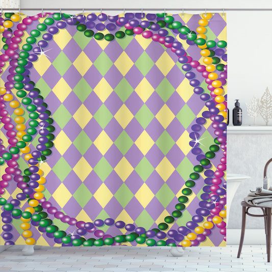 Vibrant Graphic Style meets Mardi Gras Multicolor: Elevate Your Bathroom Decor with a Stunning Shower Curtain