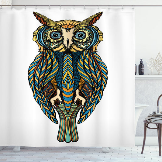 Bohemian Owl Print Multicolor Bird Artwork Shower Curtain