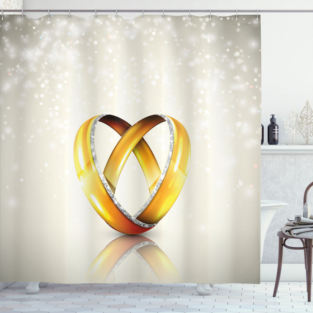 Wedding Rings Shower Curtain in Eggshell, Orange, and Yellow - Perfect Pair of Rings Marriage Design