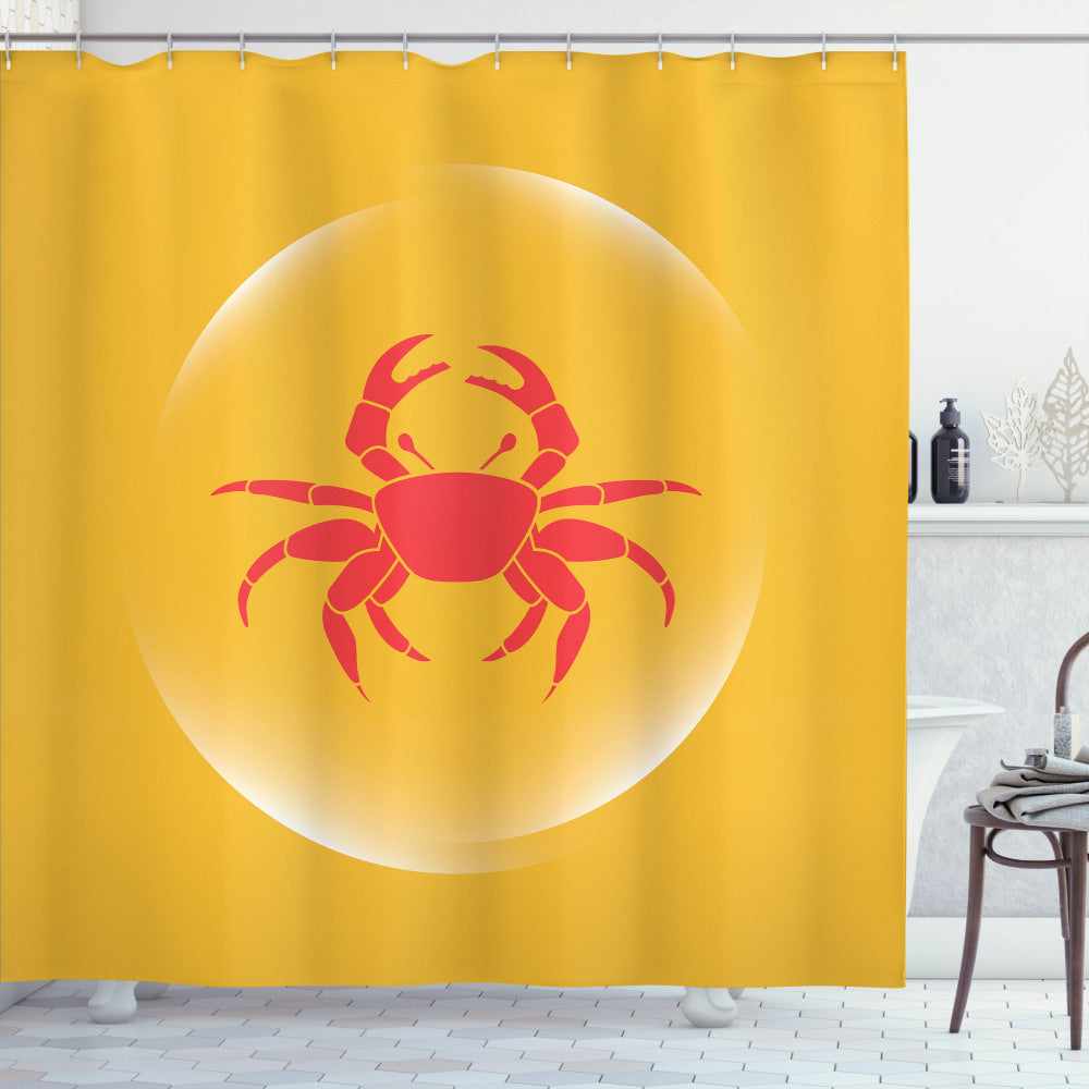 Bubble Seafood Bath Curtain - Featuring Crabs, Dark Coral, Marigold and White