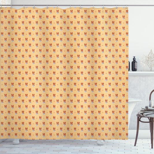 Basenji Puppy Paws Pattern Shower Curtain in Pastel Brown, Pale Vermilion, and White