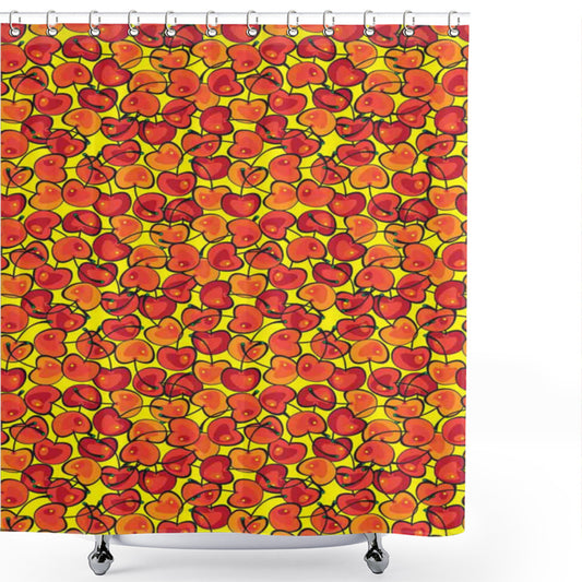 Vibrant Summer Fruit Pattern Shower Curtain in Vermilion, Orange and Yellow Tones