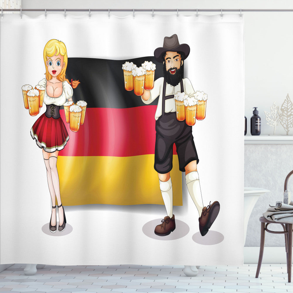 Traditional German Multicolor Man Woman Bath Curtain