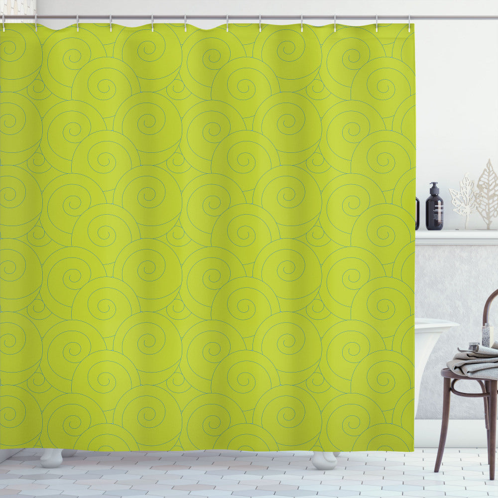 Abstract Vibrant Colored Curls Shower Curtain in Yellowgreen and Blue