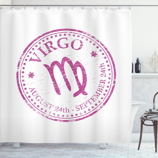 Virgo-Inspired Pink and White Horoscope Shower Curtain