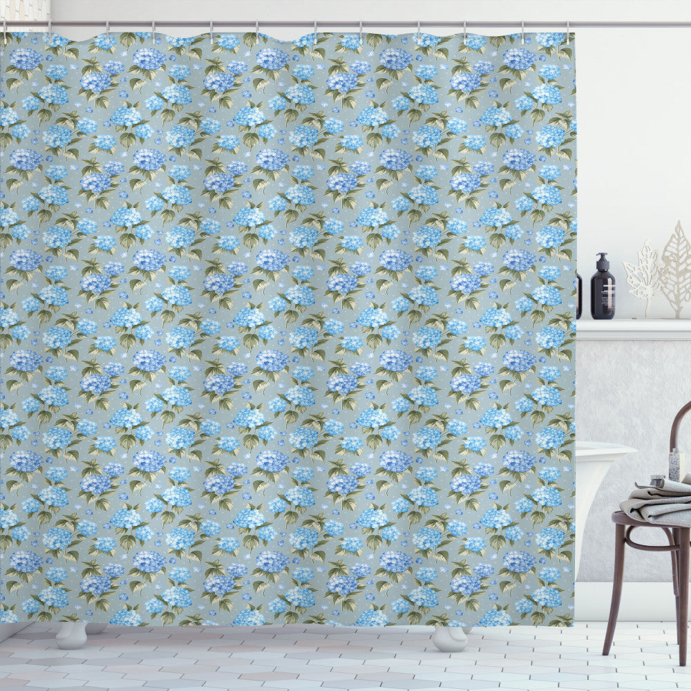 Botanical Design Dots Garden Shower Curtain in Sage Green and Blue Grey