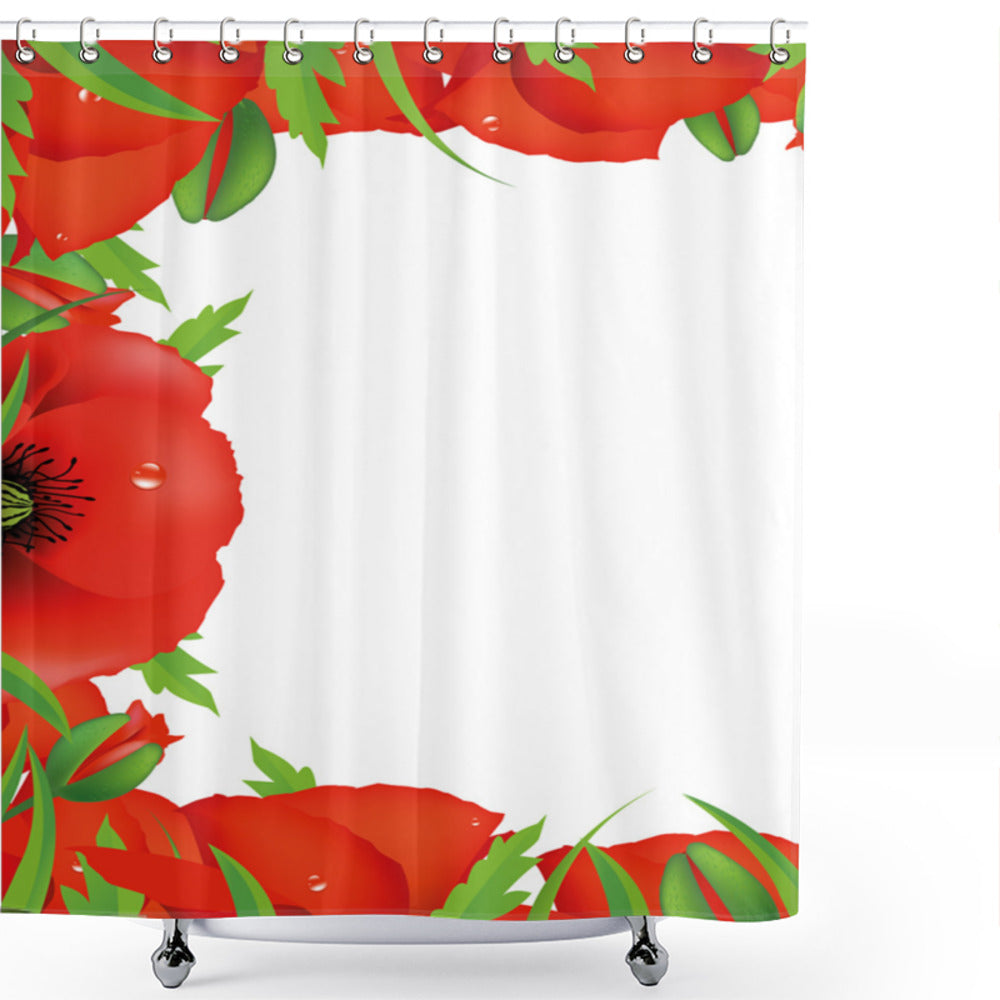 Vibrant Summer Meadow Bath Curtain - Featuring Poppy, Vermilion, White, and Green