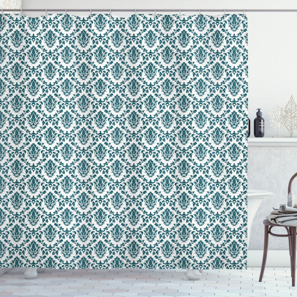 Baroque Vintage Boho Damask White and Green Shower Curtain