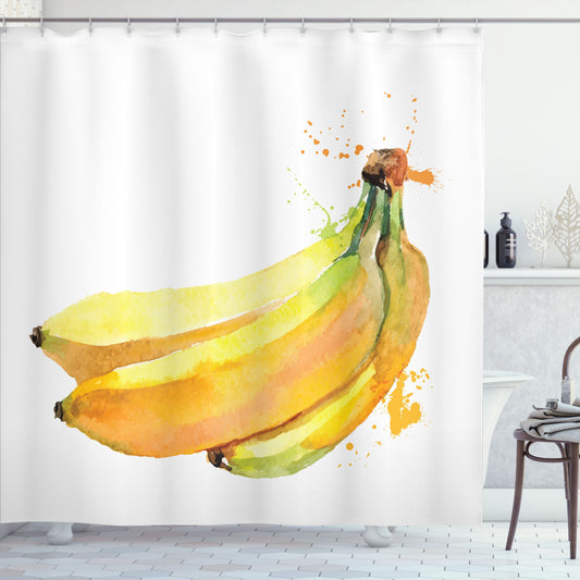 Tropical Banana Yellow Black Green Shower Curtain Illustration