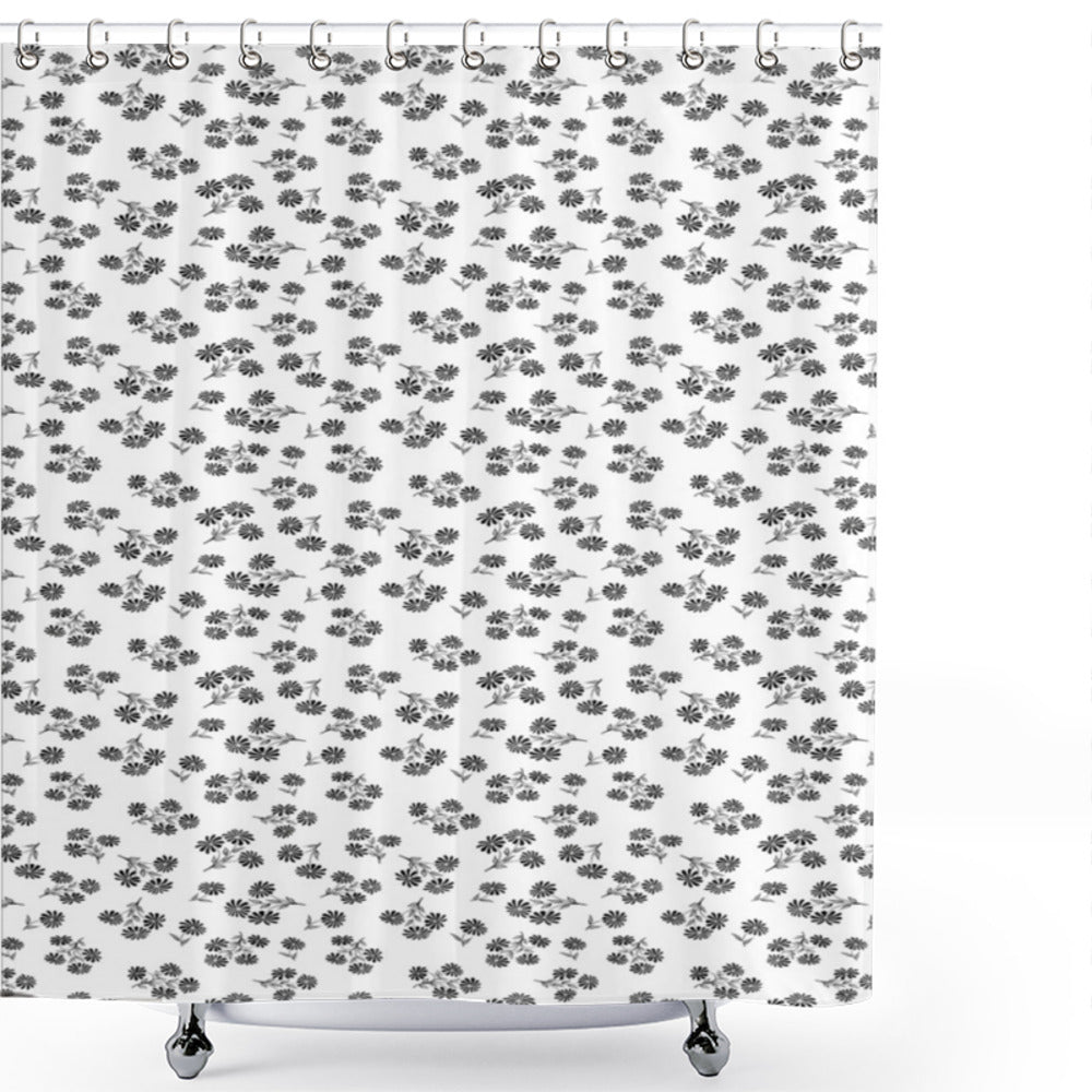 Black and White Chamomile Motif Shower Curtain