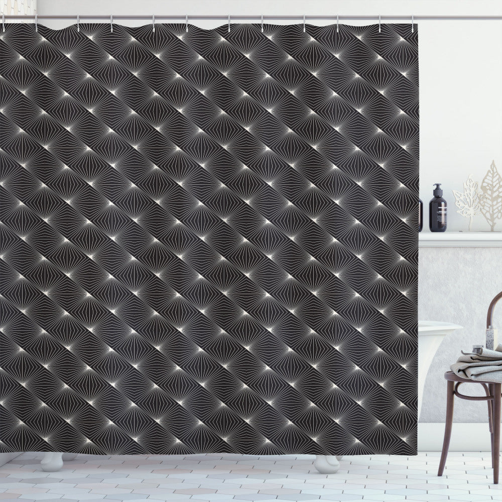 Charcoal Grey and Eggshell Lattice Thin Stripes Zig Zag Shower Curtain