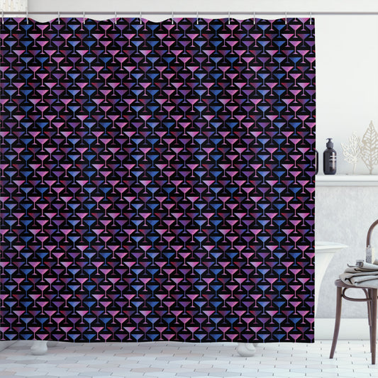 Vodka Soda Martini Glass Cocktail Inspired Shower Curtain in Quartz, Pale Fuchsia, and Dark Night Blue