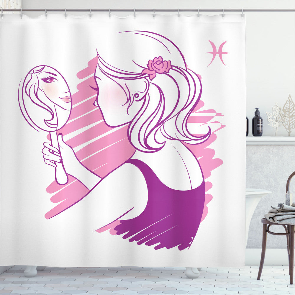 Teenage Girl's Zodiac Gemini Inspired Pale Pink, Purple, and White Shower Curtain