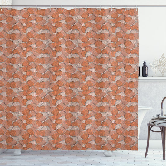 Abstract Wave Tiles in Pastel Hues of Burnt Sienna, Eggshell and Peach - Shower Curtain