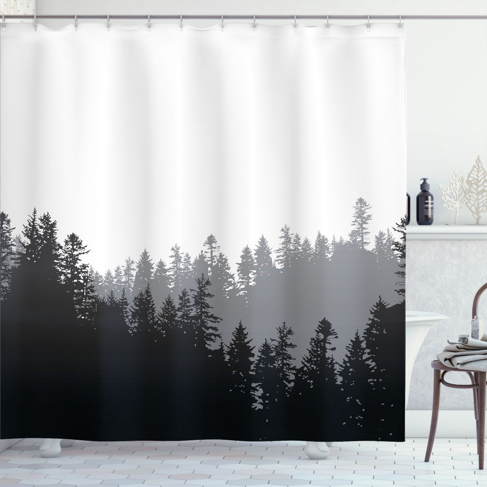 Abstract Wild Spruces: Forest-Inspired White, Black, and Grey Shower Curtain