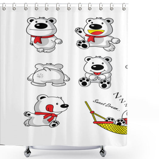 Colorful Baby Bear Fun: Yellow, White, and Red Jumping Activities Bath Curtain