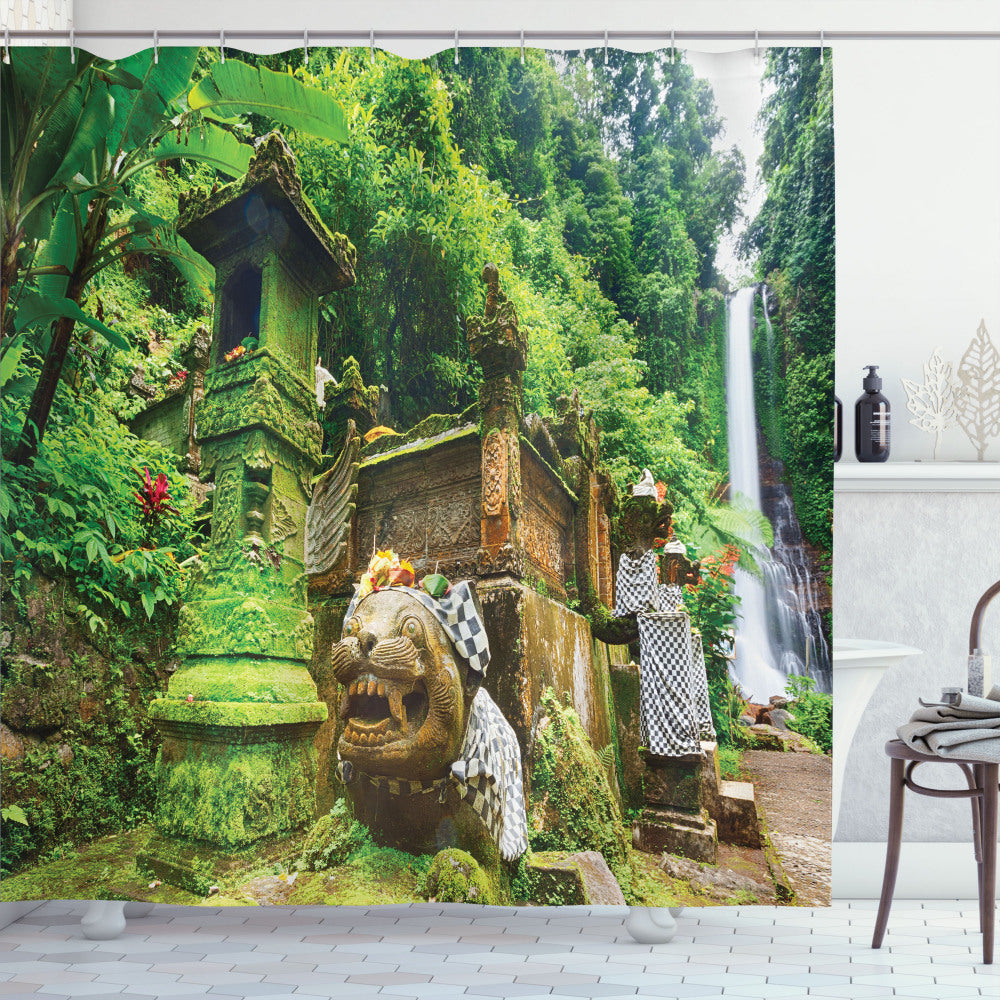 Balinese-themed Waterfall Rainforest Green Shower Curtain