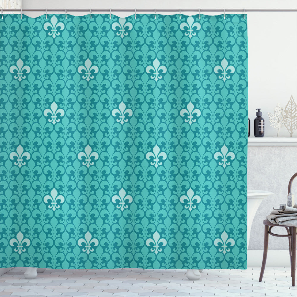 Turquoise, Almond Green, and Teal Fleur De Lis Pattern Shower Curtain - Enhancing Your Bathroom Decor