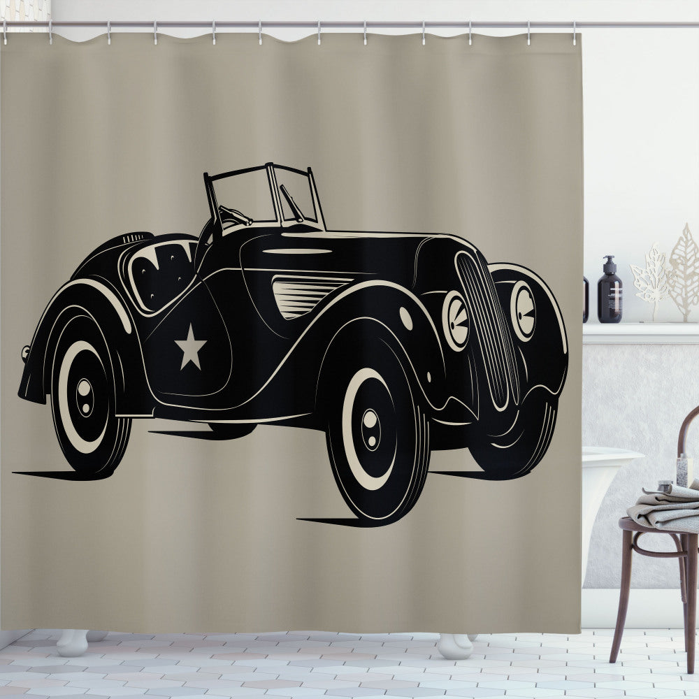 Classic Italian Cars in Black and Brown: Stylish Shower Curtains