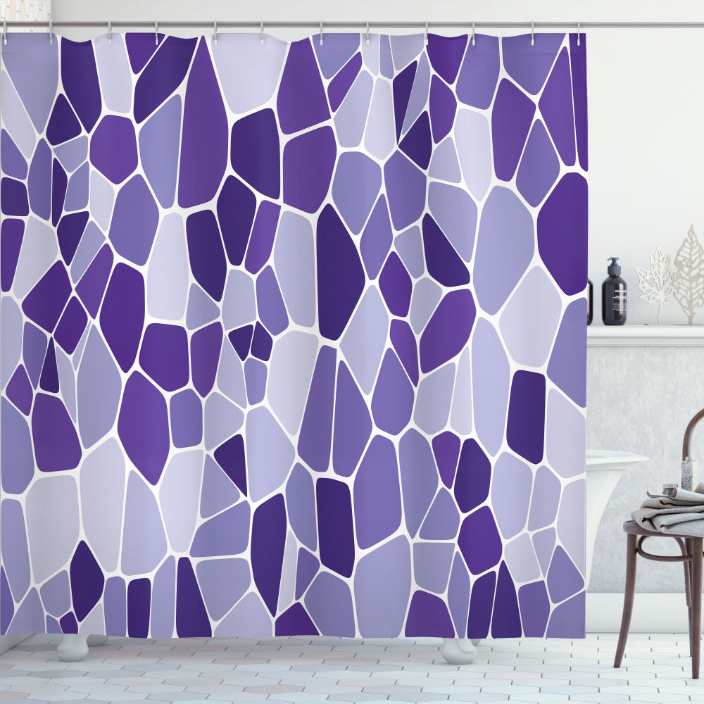 Voronoi Mosaic Inspired Shower Curtain in Shades of Blue Violet, Ceil Blue, Pale Ceil Blue, and Quartz