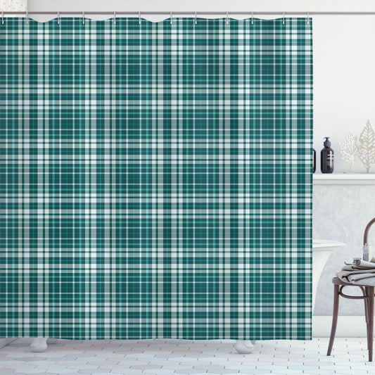 Abstract Plaid Inspired Streaks in Cadet Blue, Dark Teal, and Baby Blue - Shower Curtain