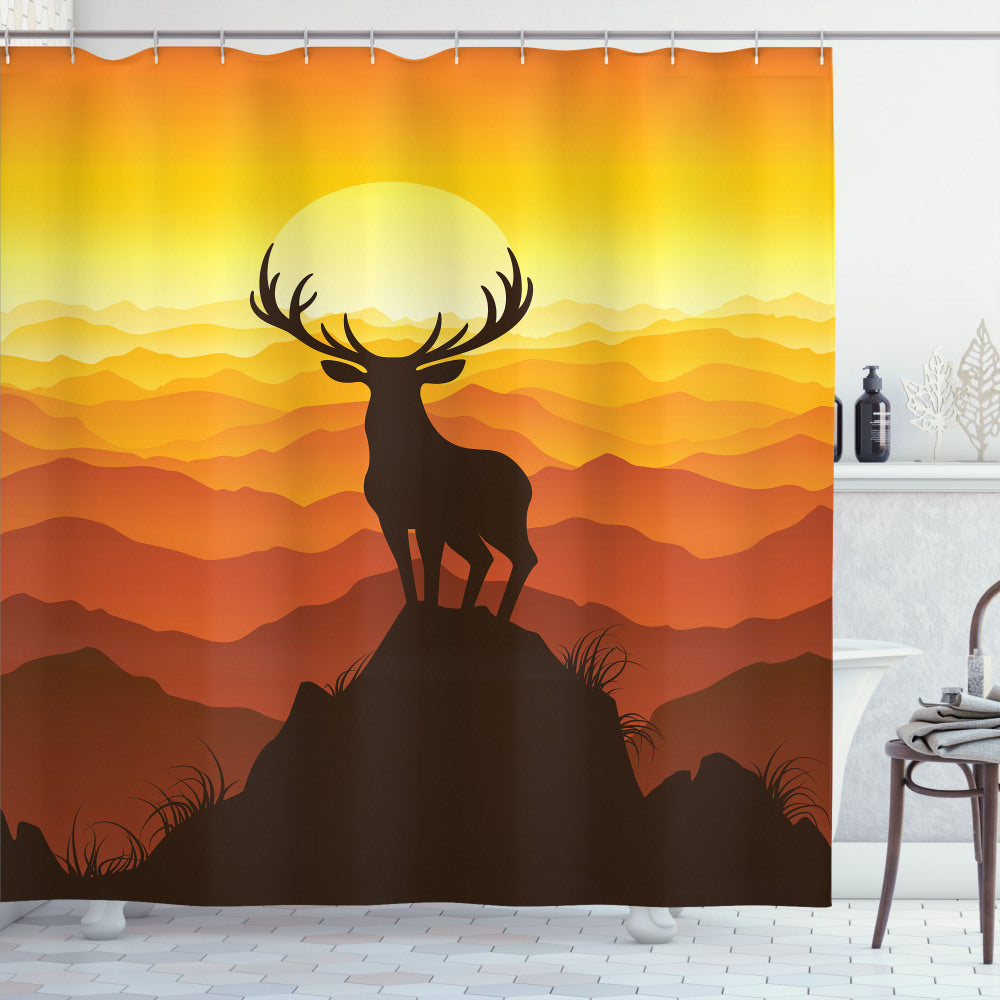 Wildlife Multicolor Deer Sunset Mountains Shower Curtain