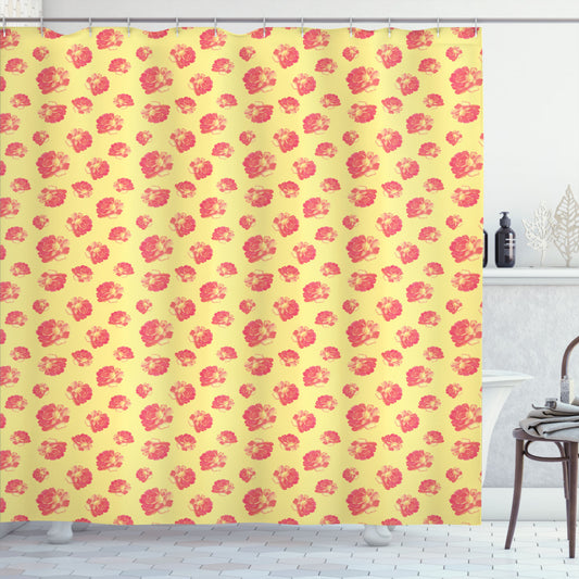 Vintage-inspired Floral Shower Curtain in Roses, Pastel Yellow, and Coral