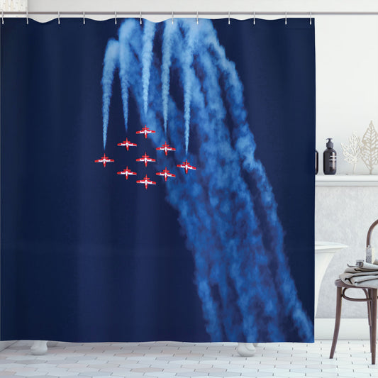 Canadian Snowbirds Airplane Inspired Dark Blue and Red Shower Curtain